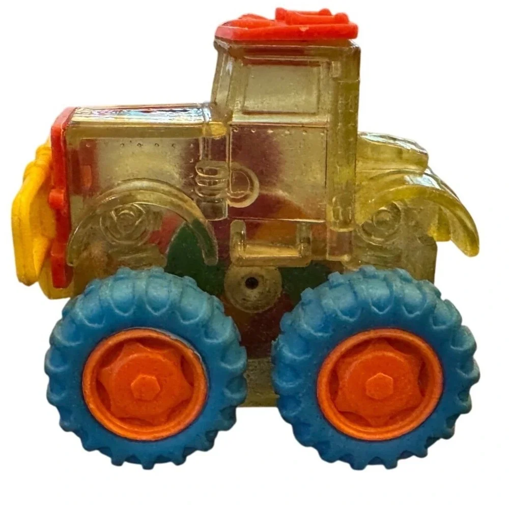 Vintage Go With God Clear Friction Monster Tractor Toy Blue Tires Visible Gears